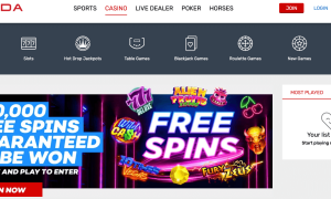 Bovada home screen with sign-up fields